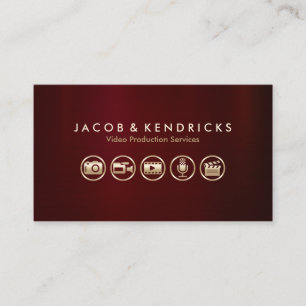 Video Production Services Gold Icons Red Metal Business Card