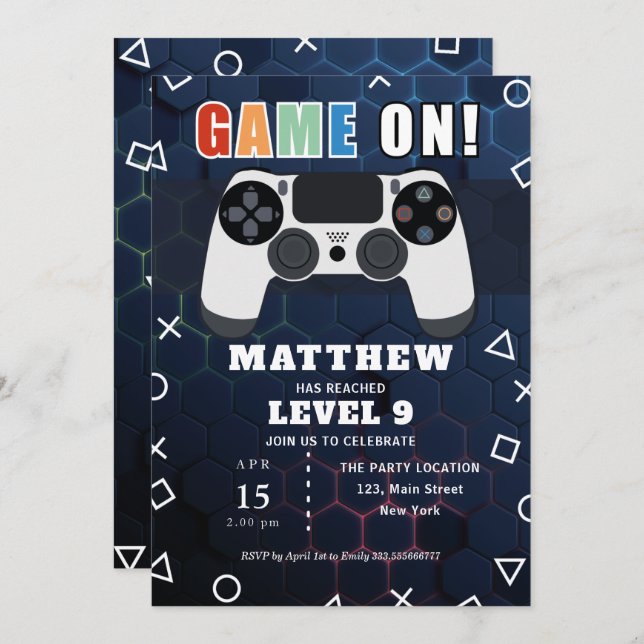 Videogame Controller Birthday Party Invitation (Front/Back)