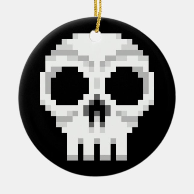 Videogame Death Skull - Pixel Art Ceramic Tree Decoration (Front)