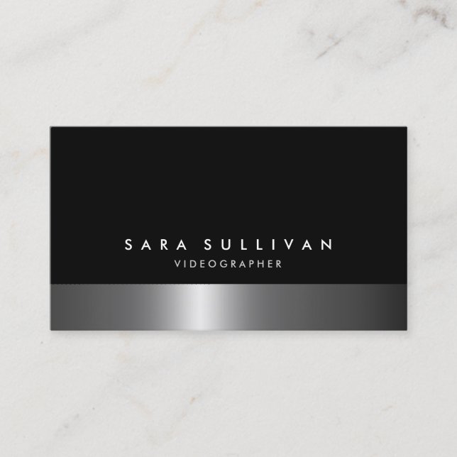 Videographer Bold Dark Chrome Business Card (Front)