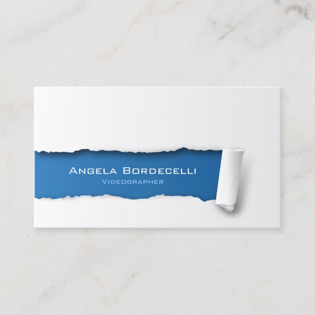 Videographer Business Card Ripped Paper (Front)