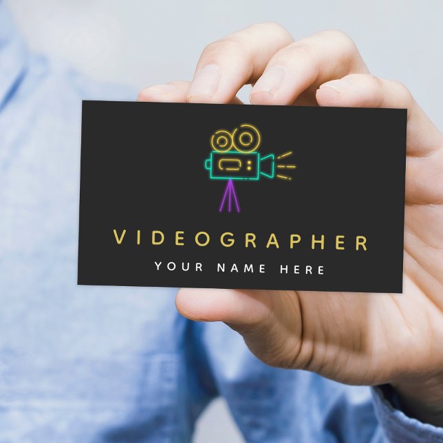 Videographer Filmmaker Video Photo Neon Camera Business Card (Creator Uploaded)