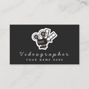 Videographer Simple Black & White Social Media  Business Card