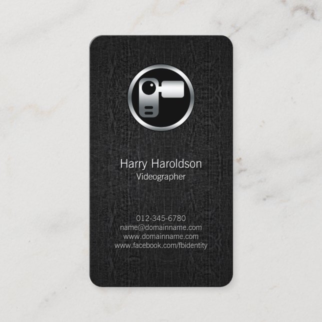 Videographer Video Camera BlackGrunge BusinessCard Business Card (Front)