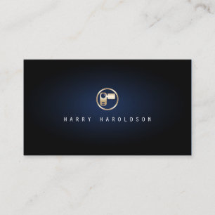 Vidographer Elegant Video Camera Icon Blue Glow Business Card