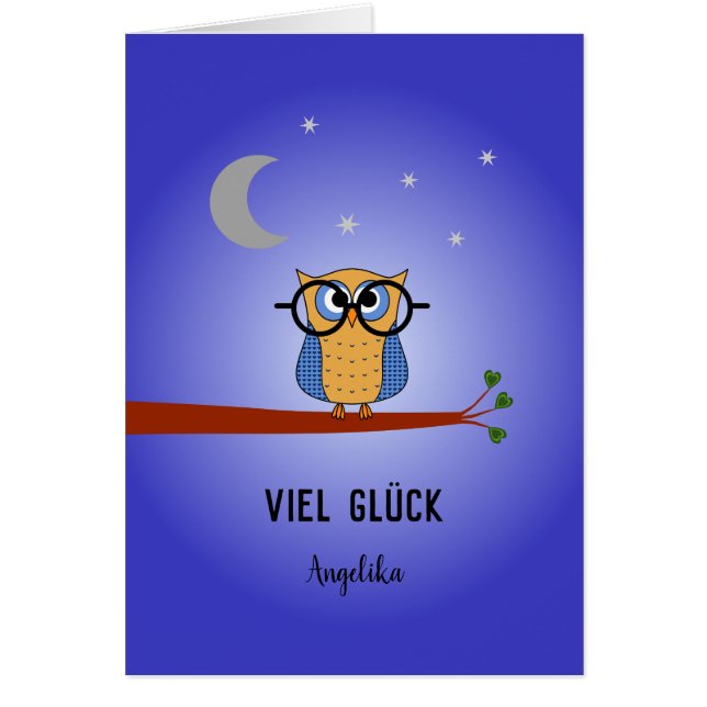 Viel gluck good luck personalised academic owl (Front)