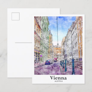 Vienna Austria Art Travel Watercolor Hand Drawn Postcard