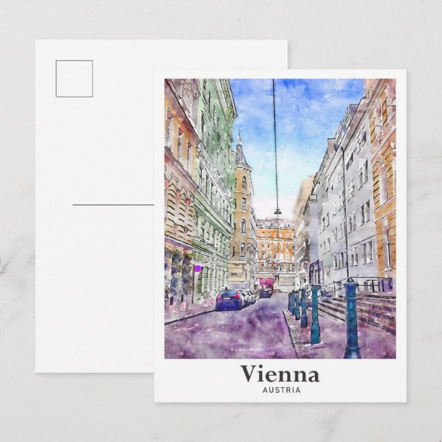 Vienna Austria Art Travel Watercolor Hand Drawn Postcard (Front/Back)