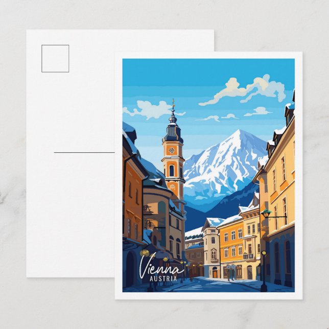Vienna Austria Art Vintage Travel Illustration Postcard (Front/Back)