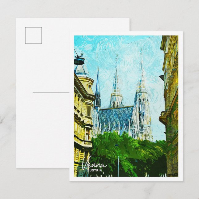 Vienna Austria Beautiful Oil Paint City Postcard (Front/Back)