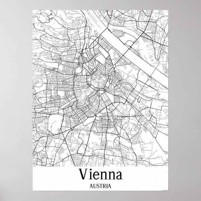 Vienna Austria Black and White Europe City Map Poster (Front)