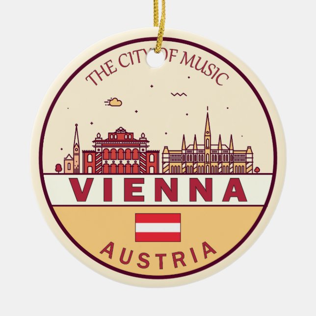Vienna Austria City Skyline Emblem Ceramic Tree Decoration (Front)