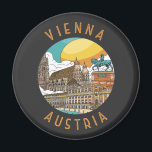 Vienna Austria Distressed Circle Magnet<br><div class="desc">Vienna retro travel design in an emblem style. Its artistic and intellectual legacy was shaped by residents including Mozart,  Beethoven and Sigmund Freud.</div>