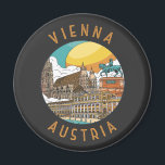 Vienna Austria Distressed Circle Magnet<br><div class="desc">Vienna retro travel design in an emblem style. Its artistic and intellectual legacy was shaped by residents including Mozart,  Beethoven and Sigmund Freud.</div>