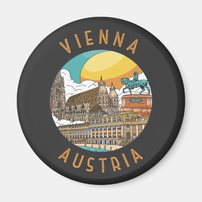 Vienna Austria Distressed Circle Magnet (Front)