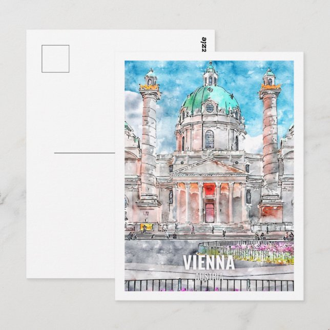 Vienna Austria Famous Travel Place Watercolor Postcard (Front/Back)