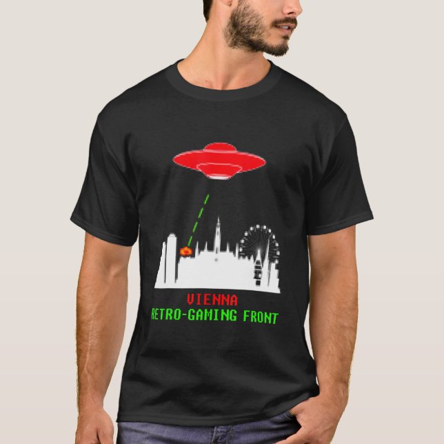Vienna Austria Invasion Retro Gaming Ufo T-Shirt (Front)