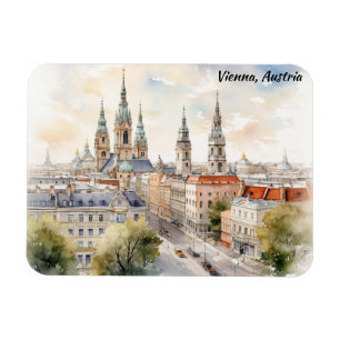 Vienna Austria Panorama View Watercolor Painting Magnet