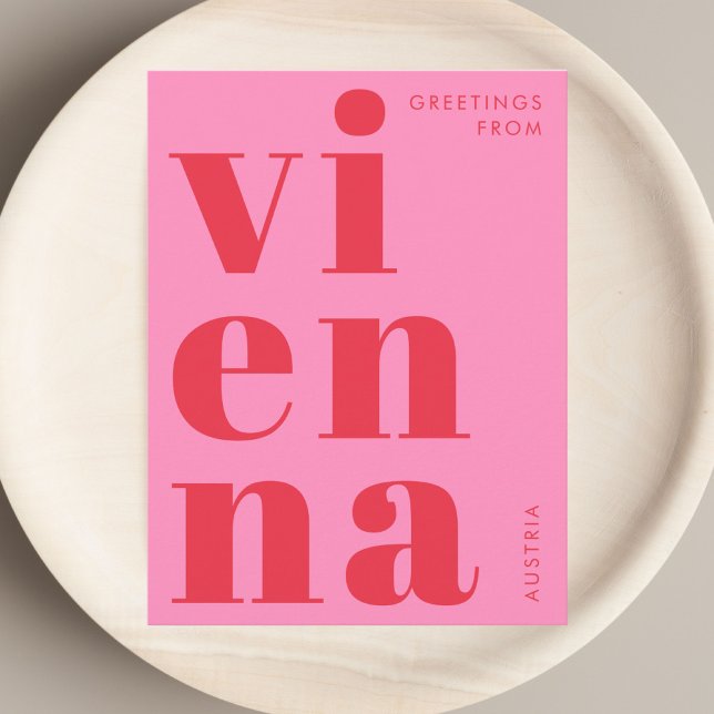 Vienna Austria red pink typography Postcard (Creator Uploaded)