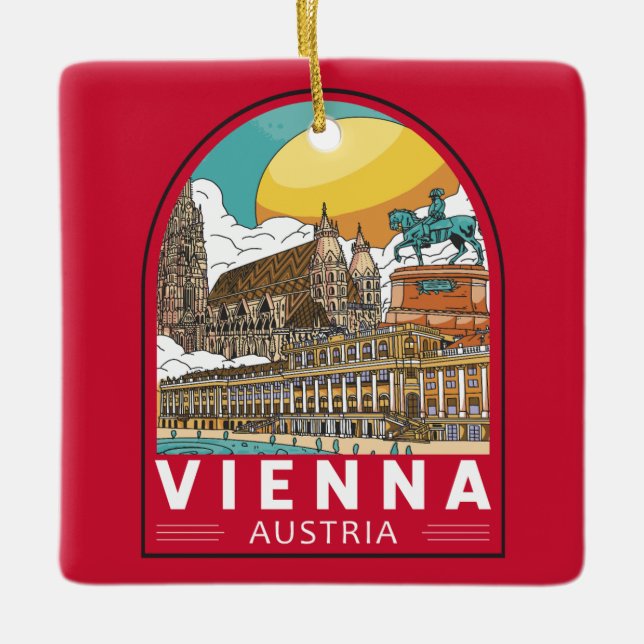 Vienna Austria Travel Retro Emblem Ceramic Ornament (Front)
