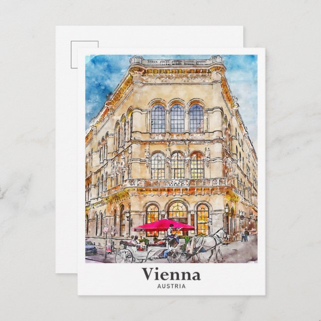 Vienna Austria Travel Watercolor Hand Drawn Postcard (Front/Back)