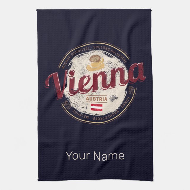 Vienna Austria Vintage Capital Viennese Melange Tea Towel (Vertical)