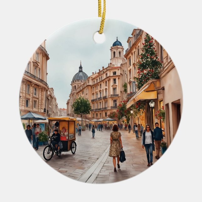 Vienna Austria Watercolor Ceramic Tree Decoration (Front)