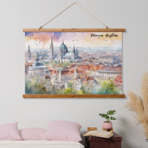 Vienna Austria Watercolor Painting Panorama View Hanging Tapestry