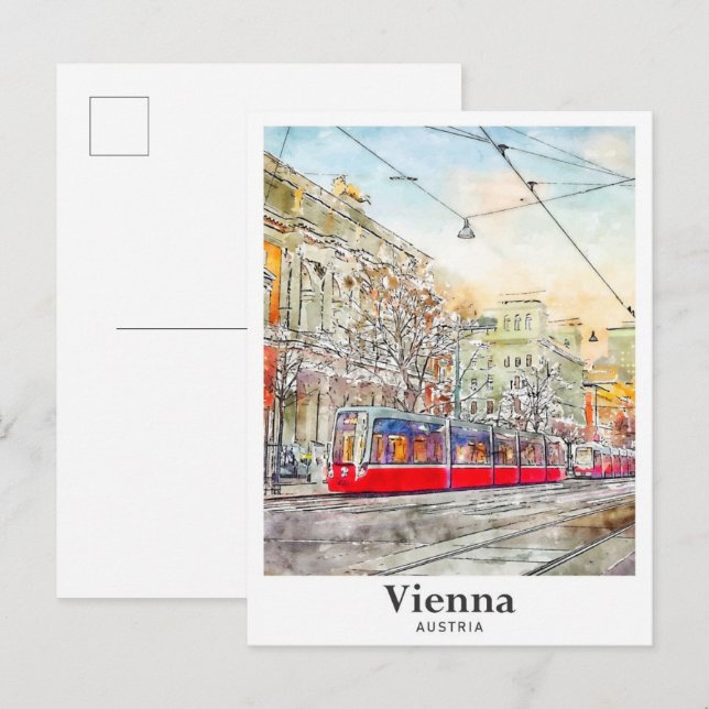 Vienna Austria Watercolor Sketch Hand Drawn Postcard (Front/Back)