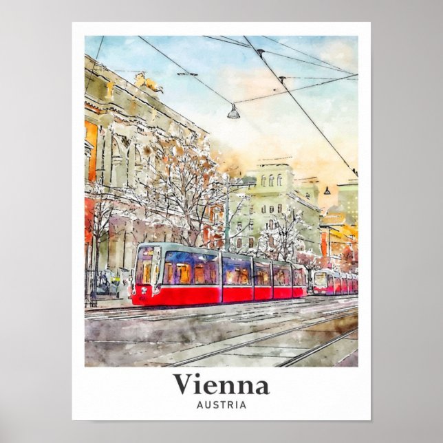 Vienna Austria Watercolor Sketch Hand Drawn Poster (Front)
