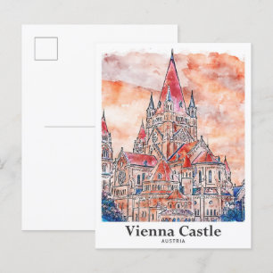 Vienna Castle Austria Travel Watercolor Hand Drawn Postcard