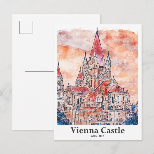 Vienna Castle Austria Travel Watercolor Hand Drawn Postcard (Front/Back)