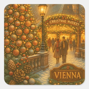 Vienna Christmas Market Vintage Holiday Travel Square Sticker