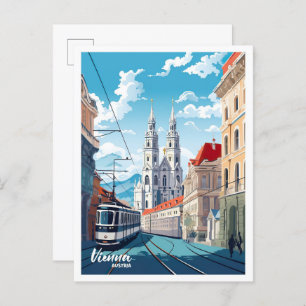 Vienna City Austria Vintage Travel Illustration Postcard