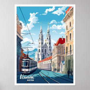 Vienna City Austria Vintage Travel Illustration Poster