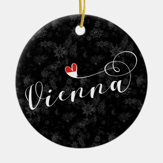 Vienna Flag In Heart, Austria, Viennese Ceramic Tree Decoration (Front)
