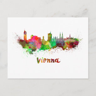 Vienna skyline in watercolor postcard