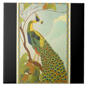 Viennese Art Nouveau Peacock Tile