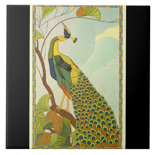 Viennese Art Nouveau Peacock Tile (Front)