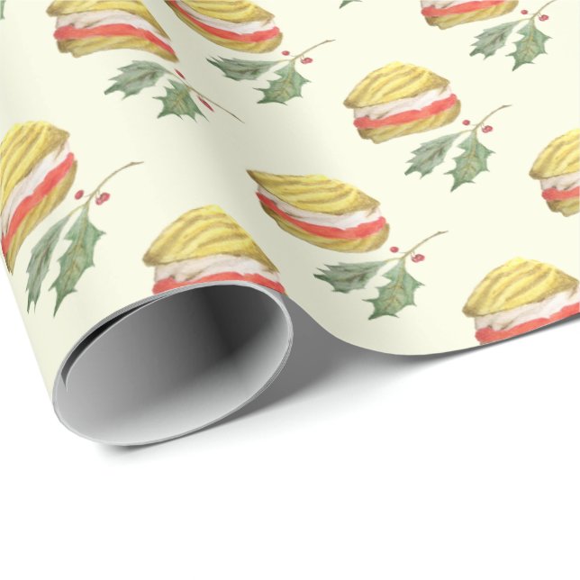 Viennese Whirls Biscuit and Holly Christmas Wrapping Paper (Roll Corner)