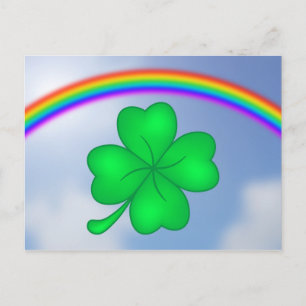Vierblättriges Kleeblatt mit Regenbogen Postcard