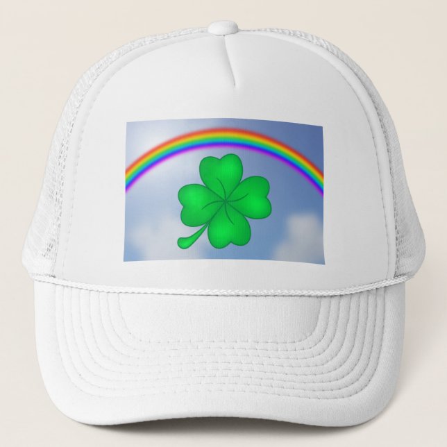 Vierblättriges Kleeblatt mit Regenbogen Trucker Hat (Front)