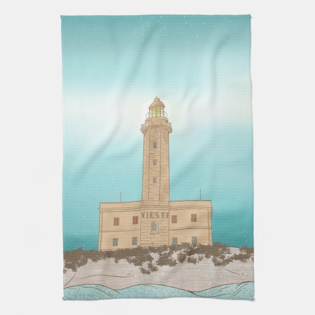 Vieste Lighthouse Italy Tea Towel (Vertical)