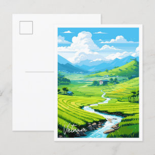 Vietnam Art Travel Vintage illustration Postcard
