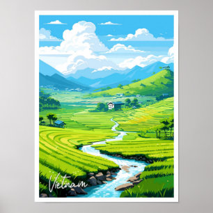 Vietnam Art Travel Vintage illustration Poster