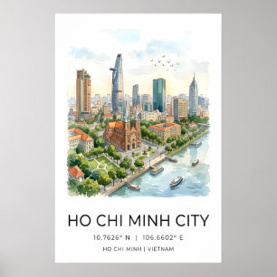Vietnam City Skyline Print, Ho Chi Minh, Notre Poster