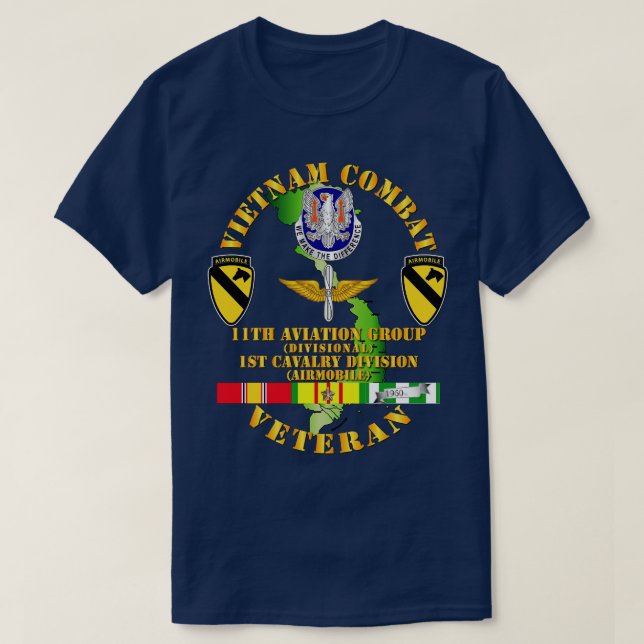 Vietnam Combat Cavalry Veteran w 11th Aviation Gro T-Shirt (Design Front)