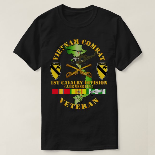 Vietnam Combat Cavalry Veteran w 1st Cavalry Div S T-Shirt (Design Front)