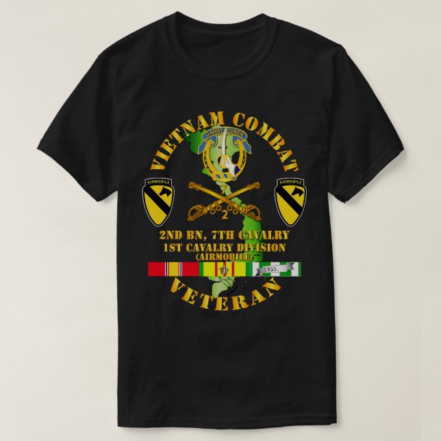 Vietnam Combat Cavalry Veteran w 2nd Bn 7th Cav DU T-Shirt (Design Front)