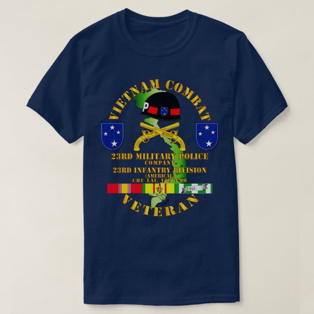 Vietnam Combat Veteran w 23rd Military Police Co w T-Shirt (Design Front)